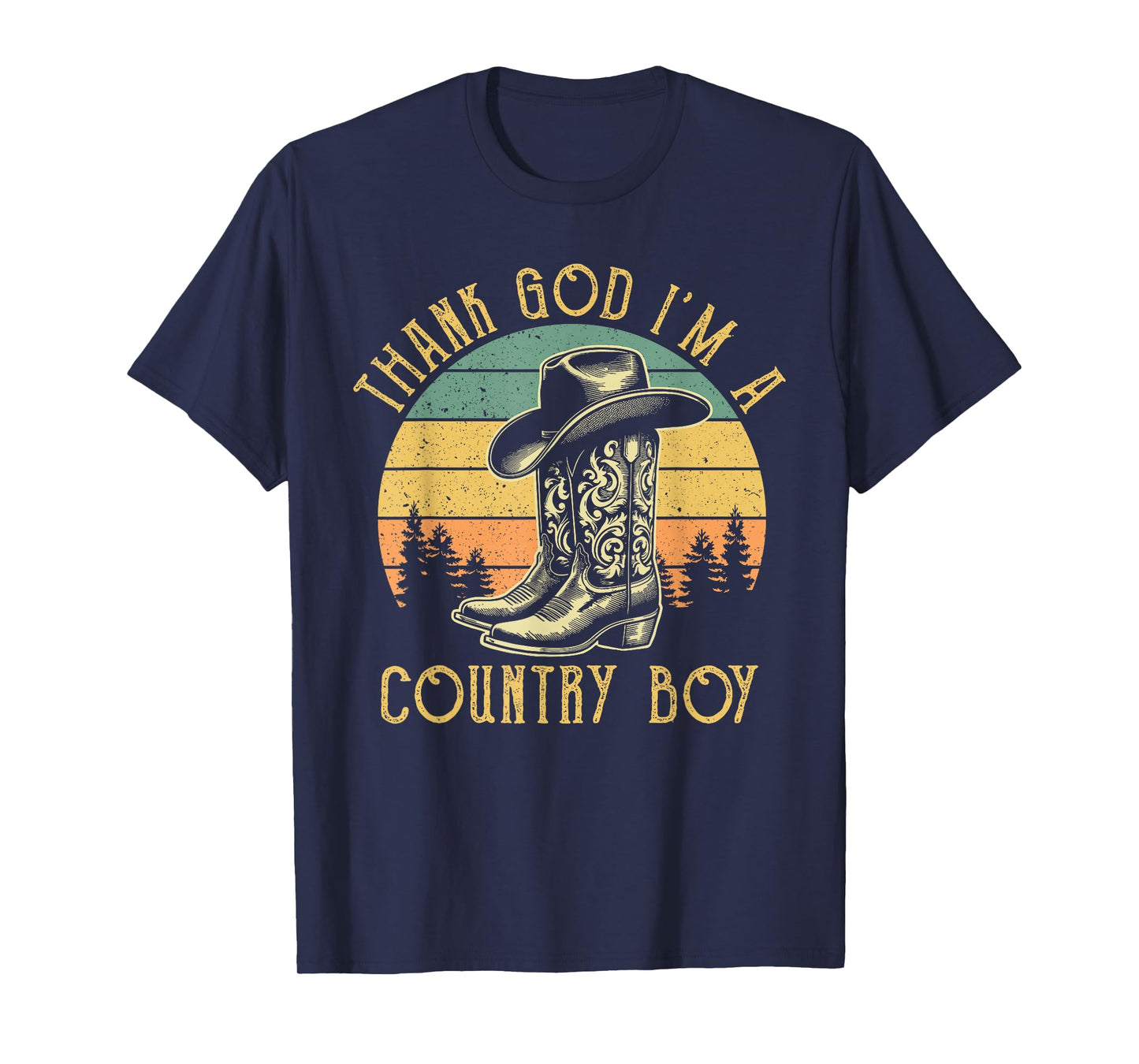 Thank God I'm A Country Music Boy Cowboy Western Retro T-Shirt