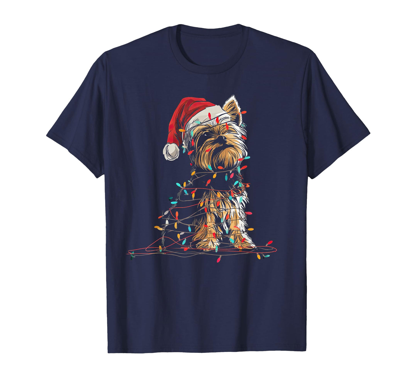 Funny Yorkshire Terrier Christmas Graphics Dog Lights Lover T-Shirt