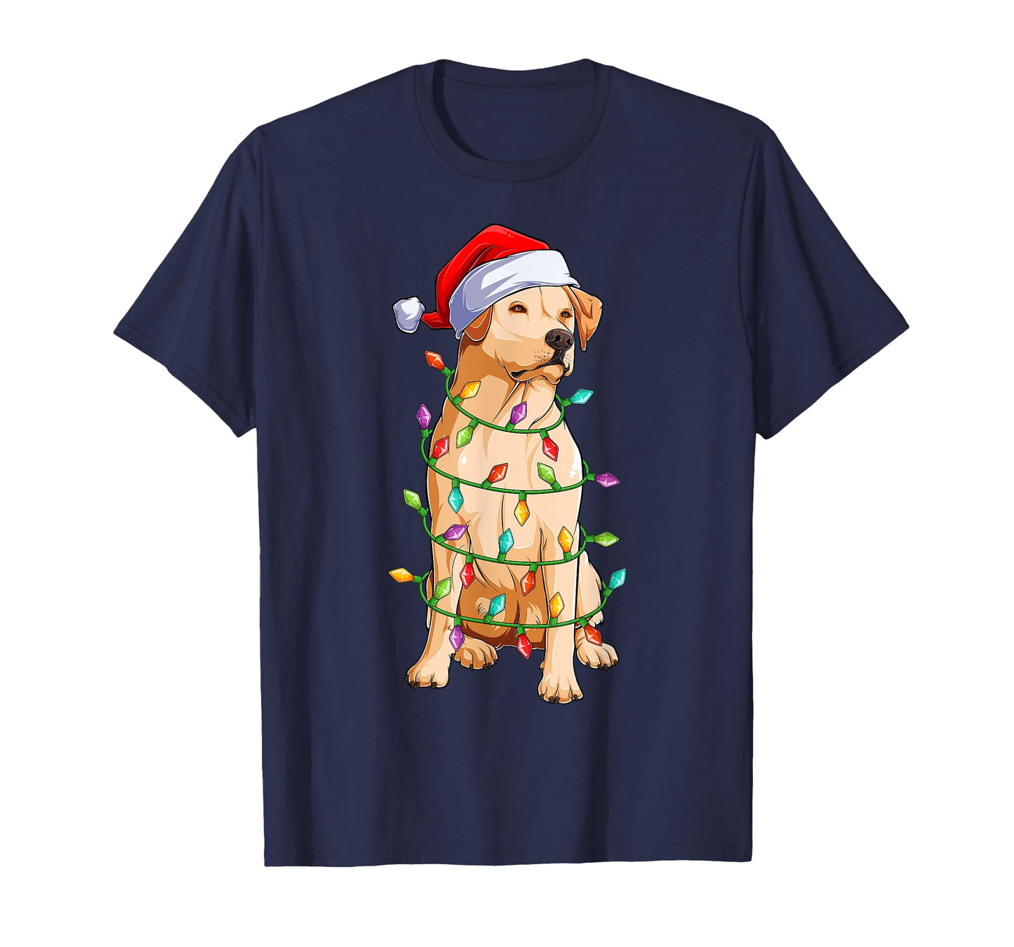 Xmas Lights Santa Hat Labrador Dog Christmas T-Shirt