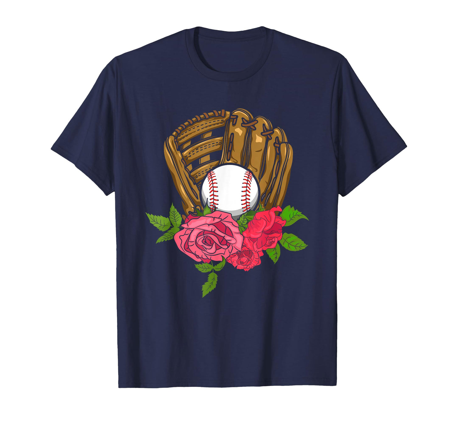 Baseball Softball Floral Glove Idea for Girls Women T-Shirt