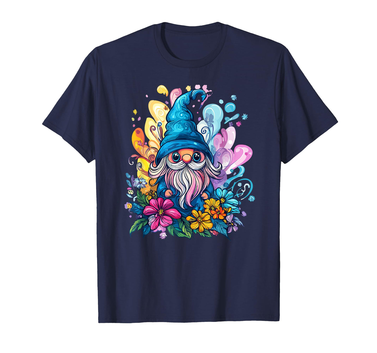 Colorful Gnome Surrounded By Vibrant Flowers T-Shirt