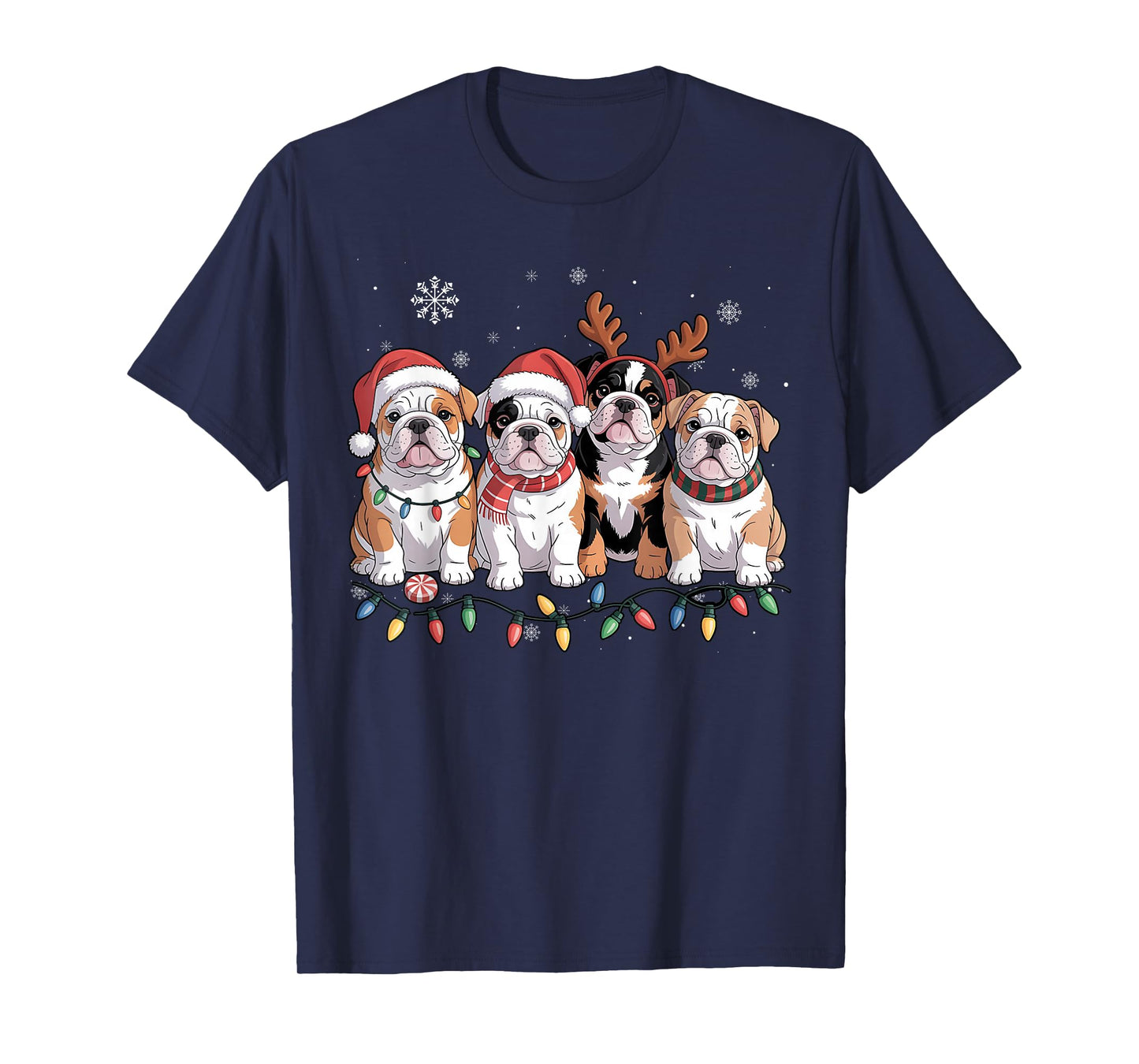 Cute Four English Bulldog Christmas for Women Men Dog Lover T-Shirt