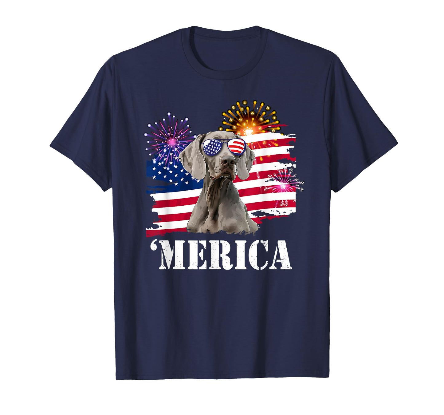 USA Flag 4th of July Fourth Merica Weimaraner Lover T-Shirt