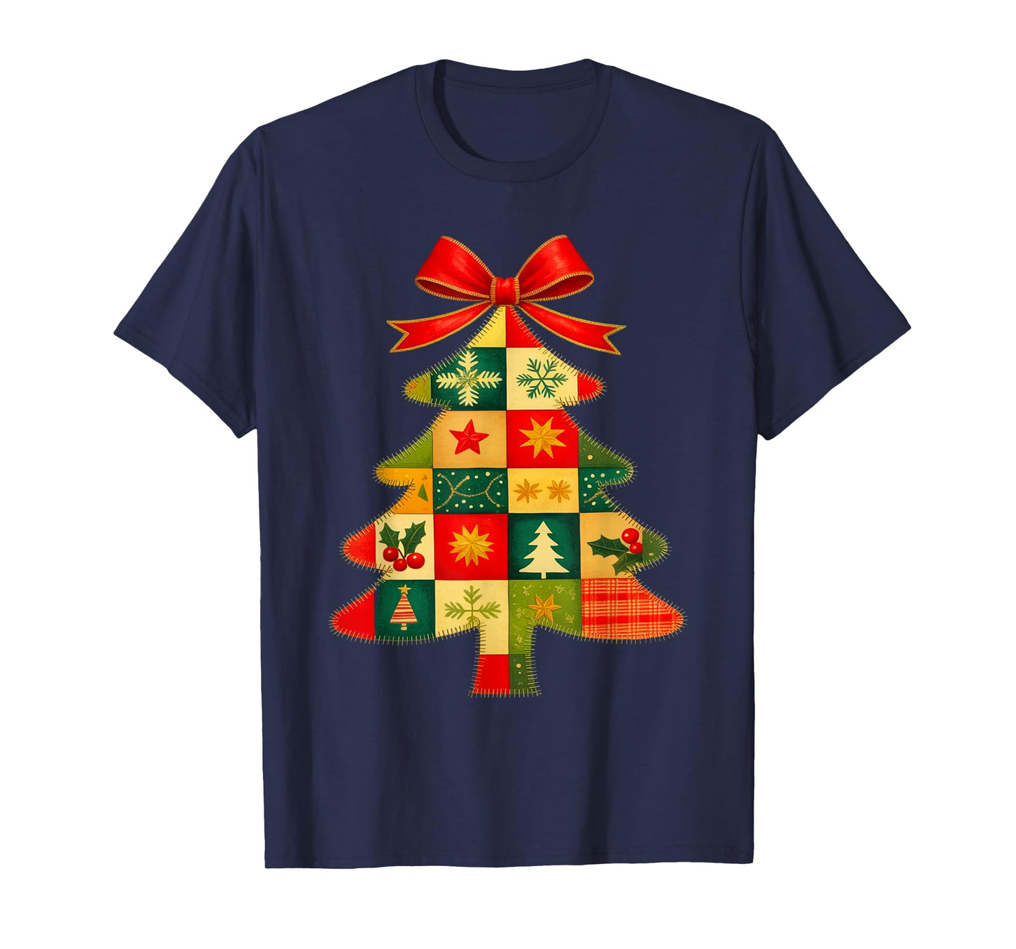 Family Christmas Patchwork Tree Holiday Xmas Vibes Men Women T-Shirt