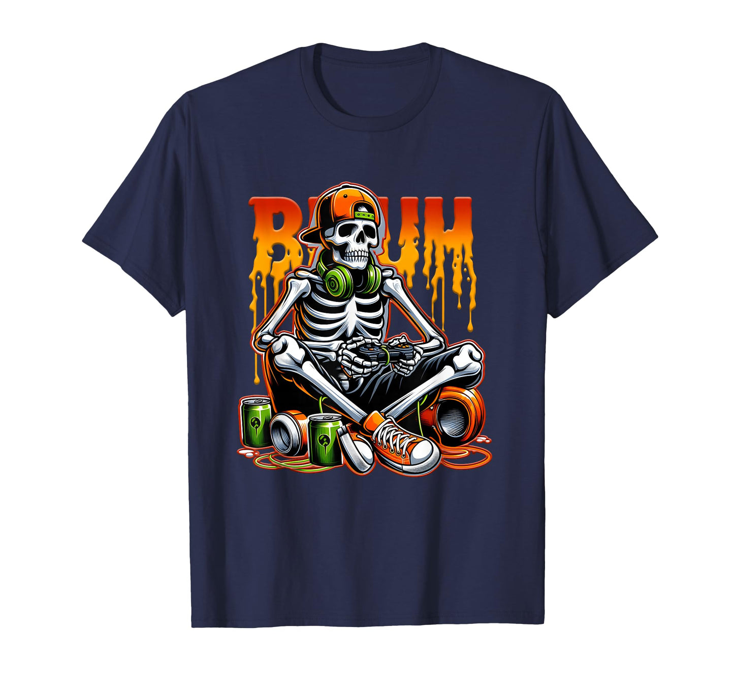 Dripping Bruh Halloween Gamer Skeleton Play Video Gaming T-Shirt