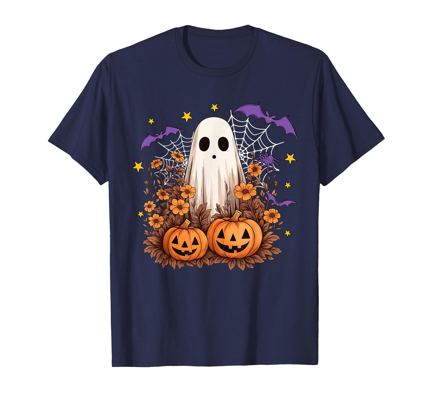 Retro Floral Ghost Cute Pumpkin Autumn Halloween Women Kids T-Shirt