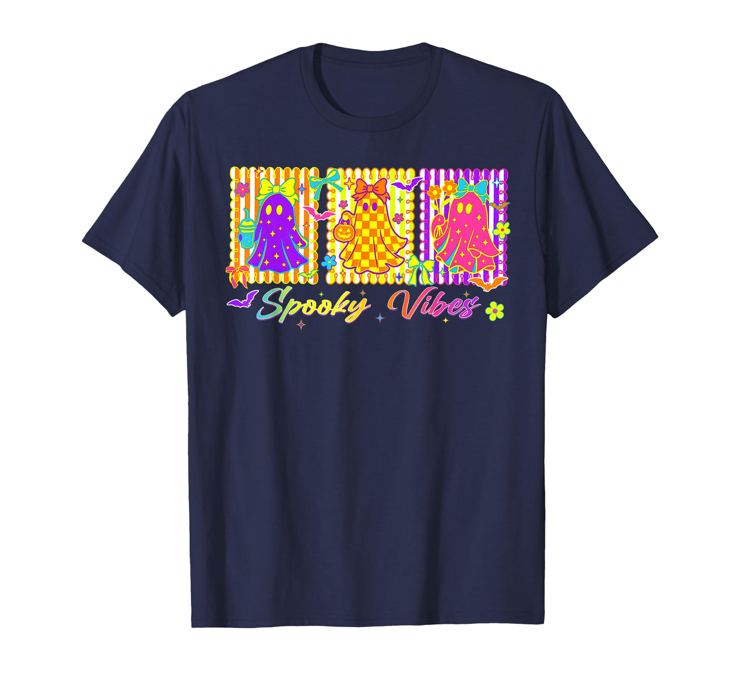 Preppy Spooky Vibes Ghost Retro Halloween Boo Boo Crew T-Shirt
