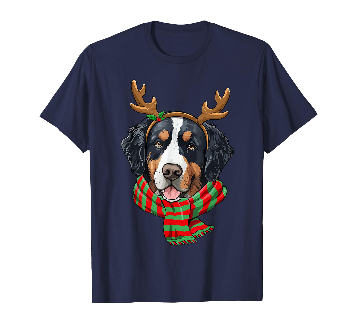 Bernese Mountain Dog Christmas Reindeer Santa Hat Funny Xmas Men Women Girls Kids T-Shirt