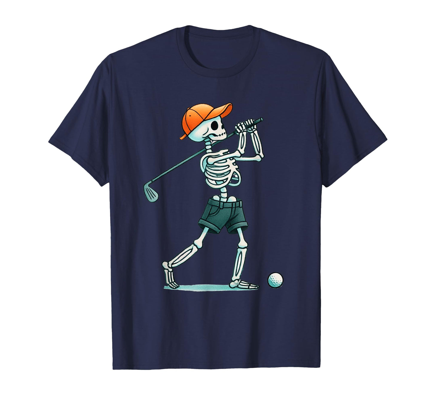 Funny Halloween Skeleton Playing Golf Player Men Boys Tee T-Shirt