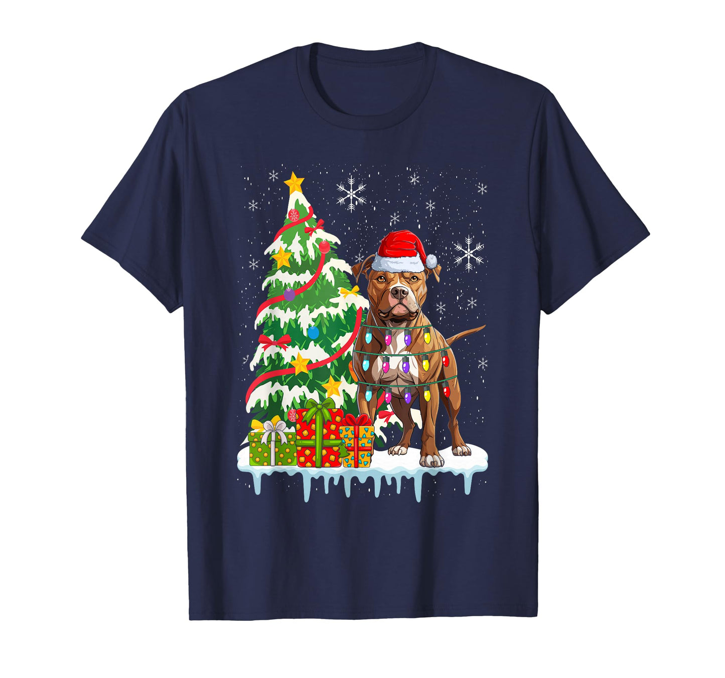 Pitbull Christmas Santa Pitbull Dog Lovers Christmas Tree T-Shirt