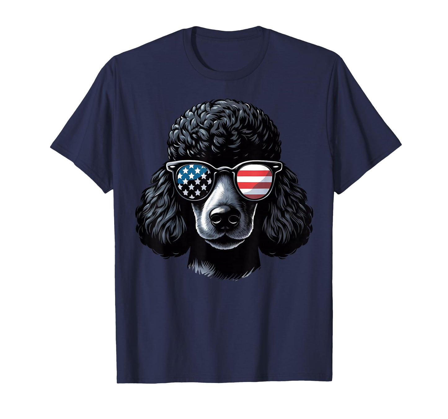 Black Poodle Patriotic American Flag USA Sunglasses Dog T-Shirt