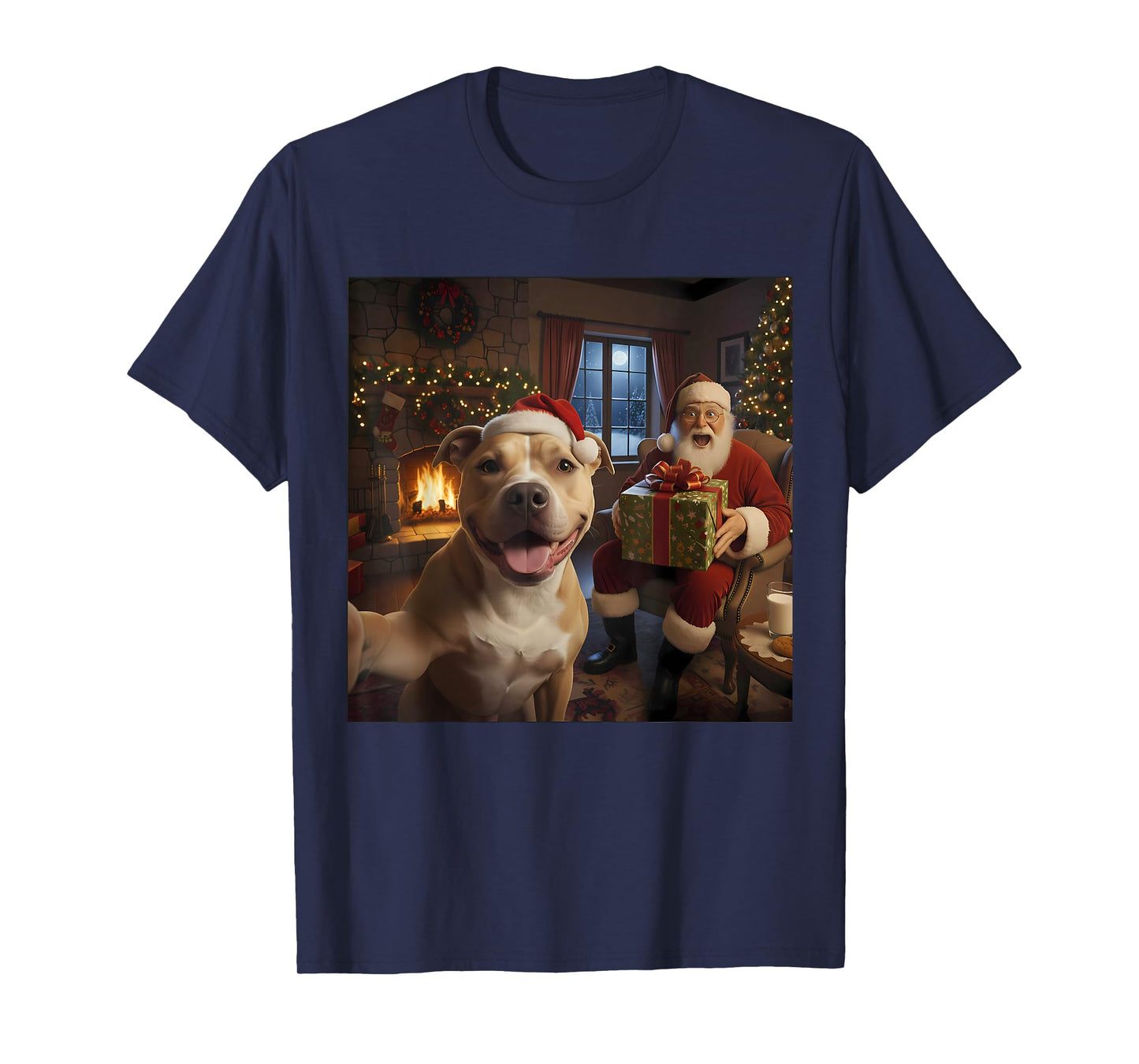 Pitbull Selfie with Santa Claus Funny Christmas Meme T-Shirt