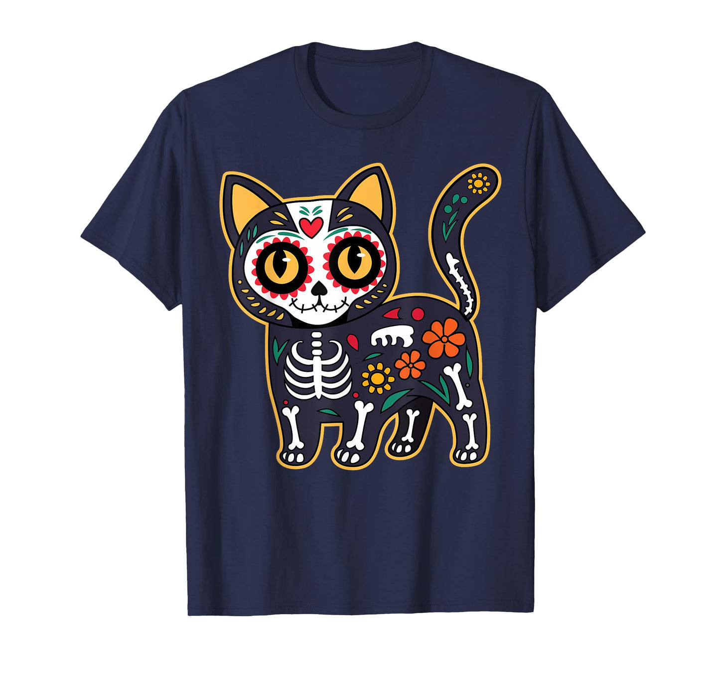 Sugar Skull Cat Halloween Dia De Los Muertos Day of Dead Men Women Kids T-Shirt