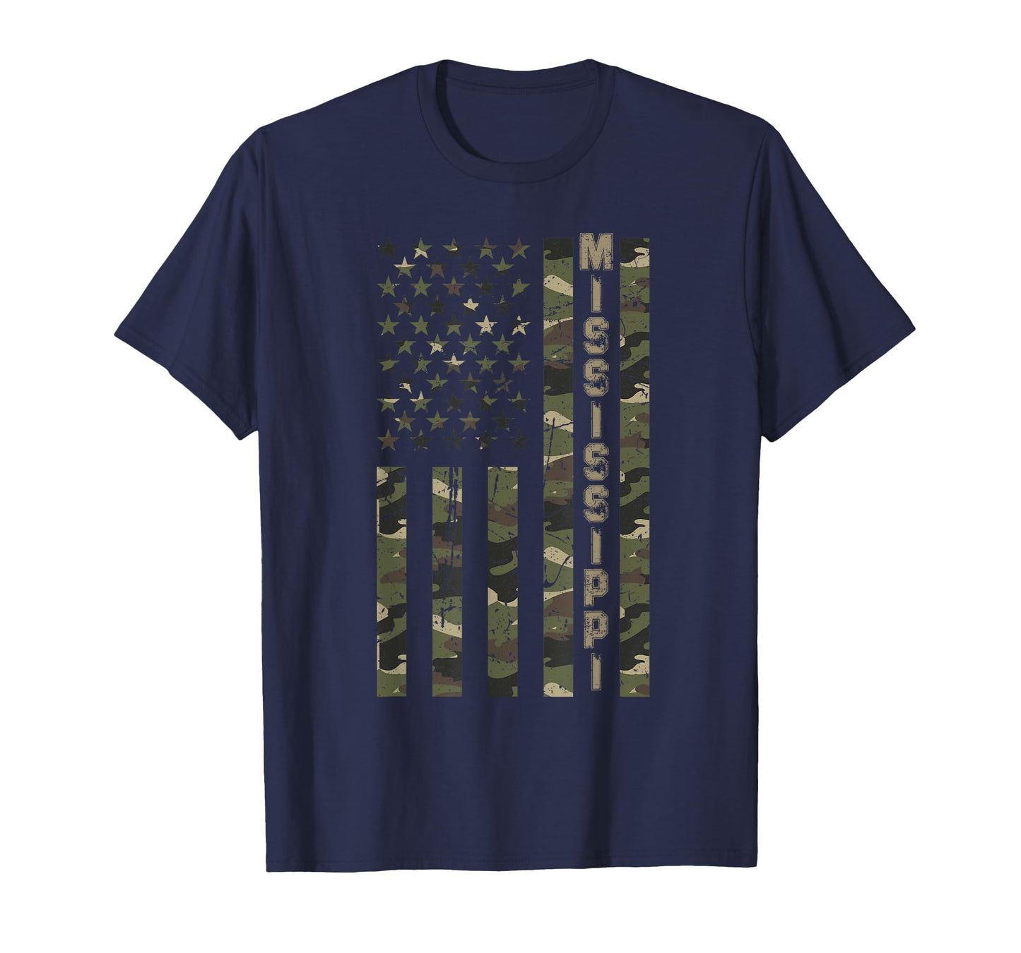 Mississippi United States Distressed Camo w US Flag T-Shirt