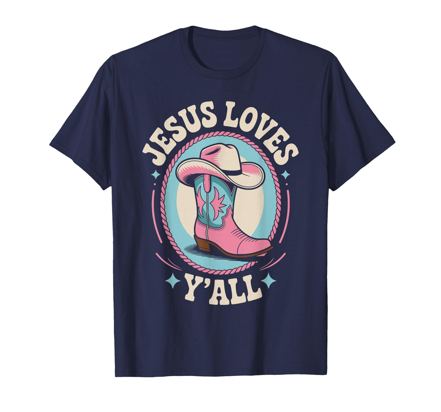 Cute Jesus Loves Y'all Cowgirl Christian T-Shirt