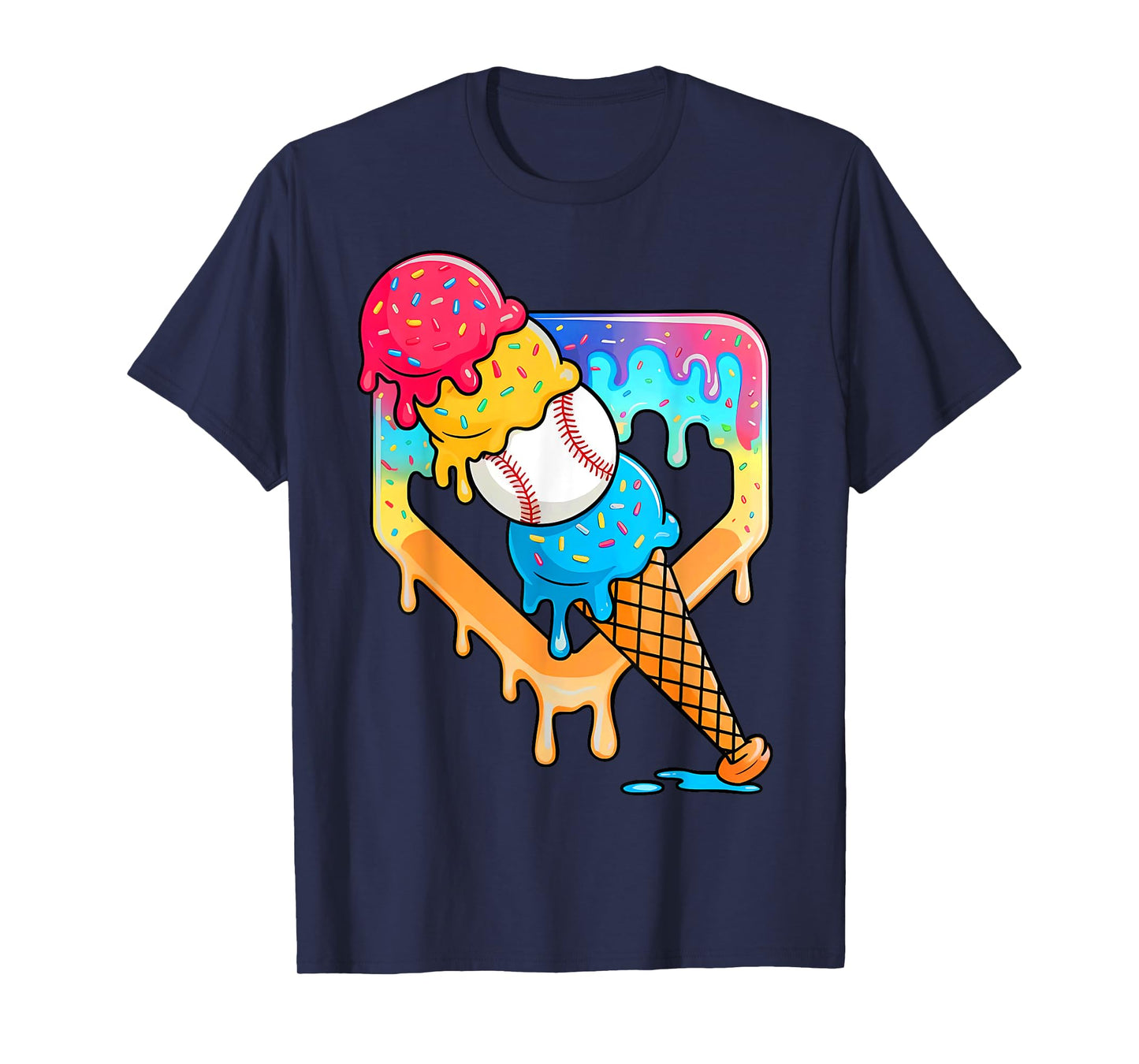 Baseball Drip for Boys Home Plate Ice Cream Cone Drip Youth T-Shirt