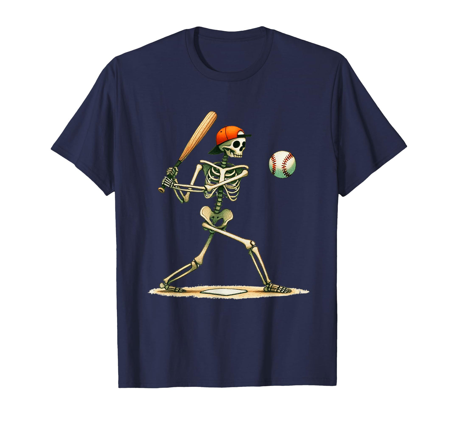 Funny Skeleton Batting Baseball Halloween Boys Men Kids T-Shirt