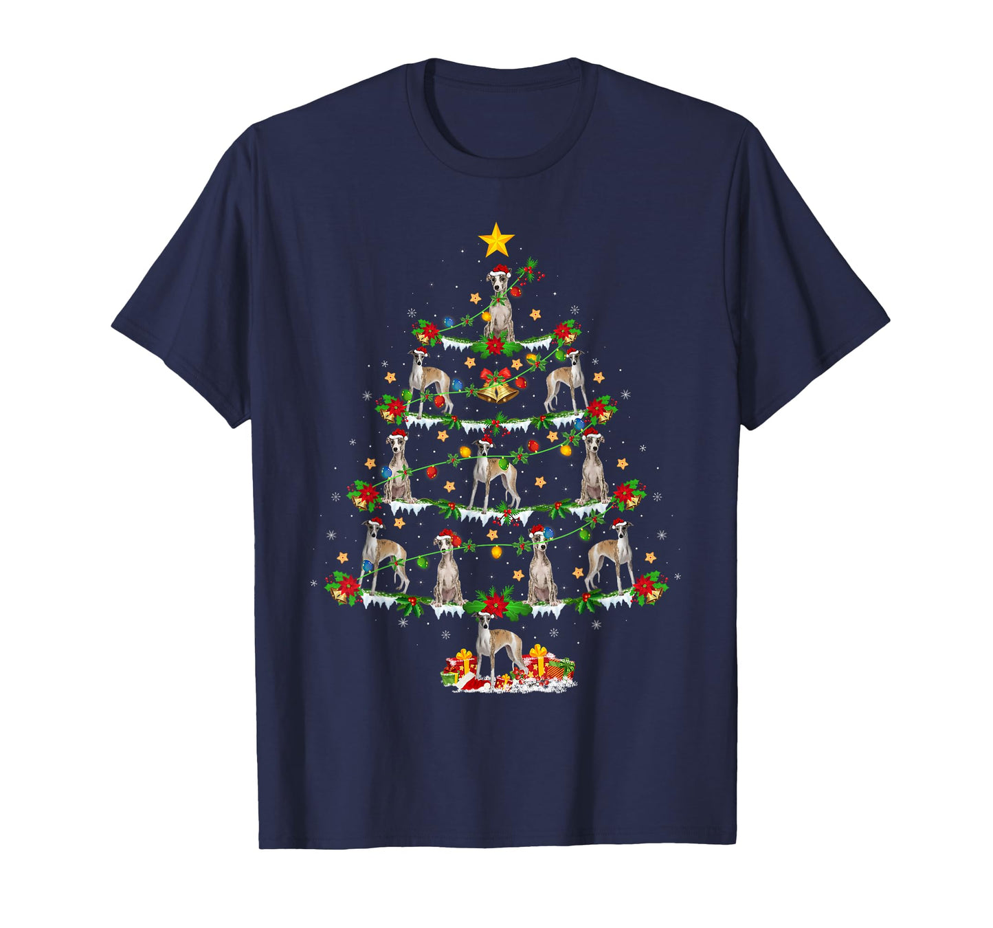 Holiday Xmas Lighting Santa Whippet Dog Christmas Tree T-Shirt