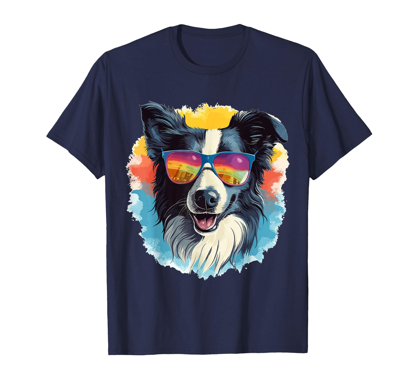 Border Collie Dog - Cute Graphic with Sunglasses Men Women Kids T-Shirt