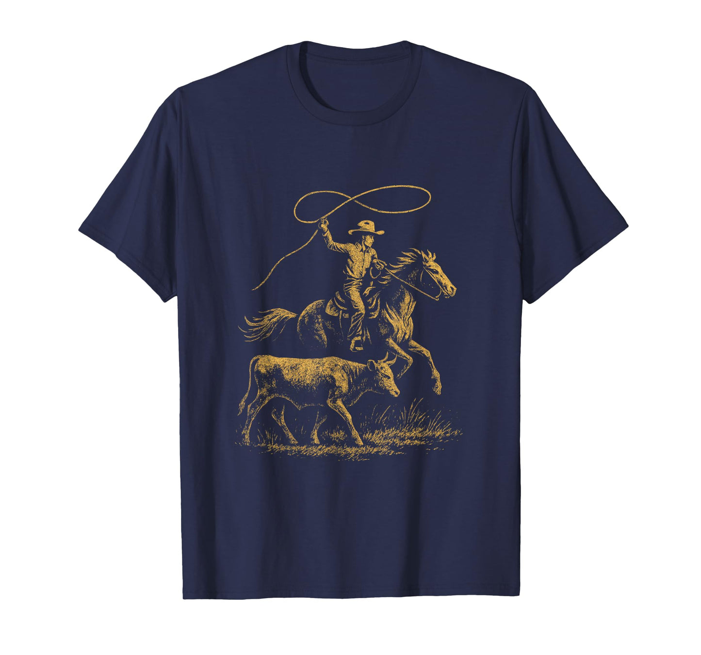 Rodeo Cowboy - Retro Cowgirl Steer Roping Art T-Shirt