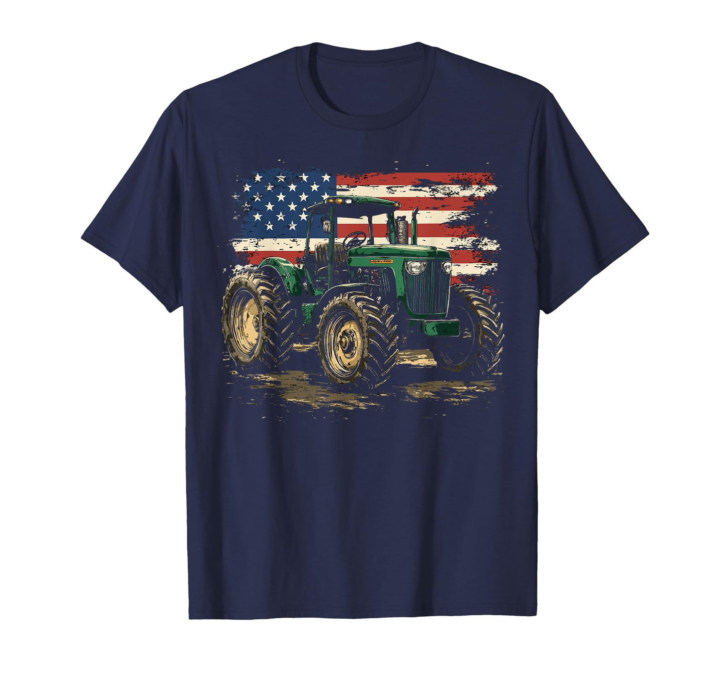 Vintage Green Tractor American Flag Pride T-Shirt