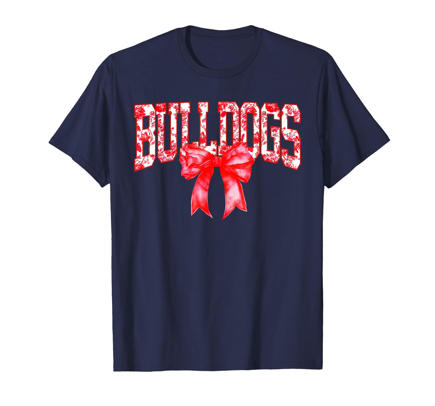French Bulldog Floral Toile Red Watercolor Coquette Bow T-Shirt