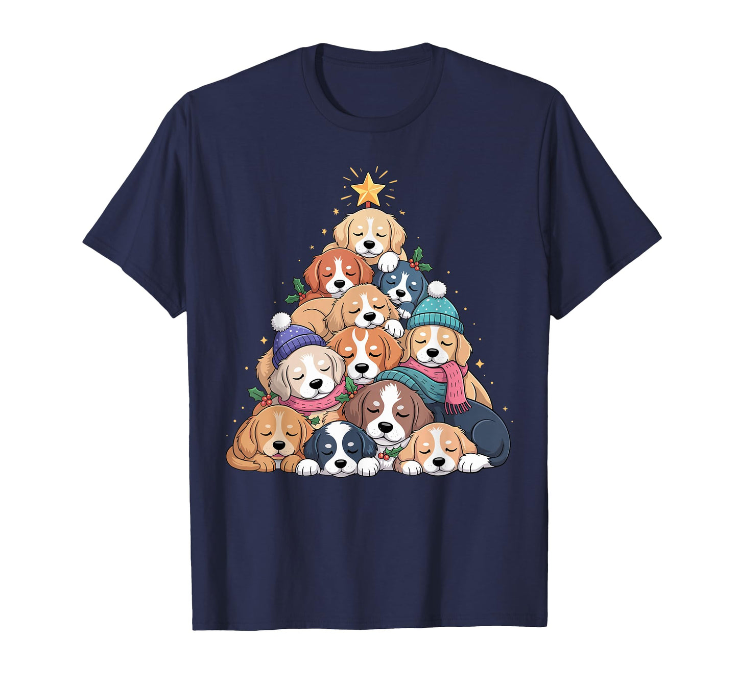 Cute Dog Puppy Christmas Tree for Family Men Women Kids T-Shirt