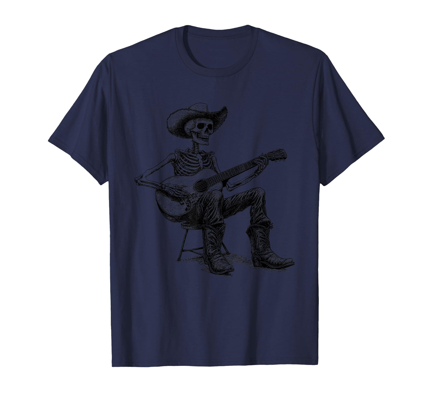 Vintage Western Cowboy Skeleton Playing Guitar Country Music T-Shirt