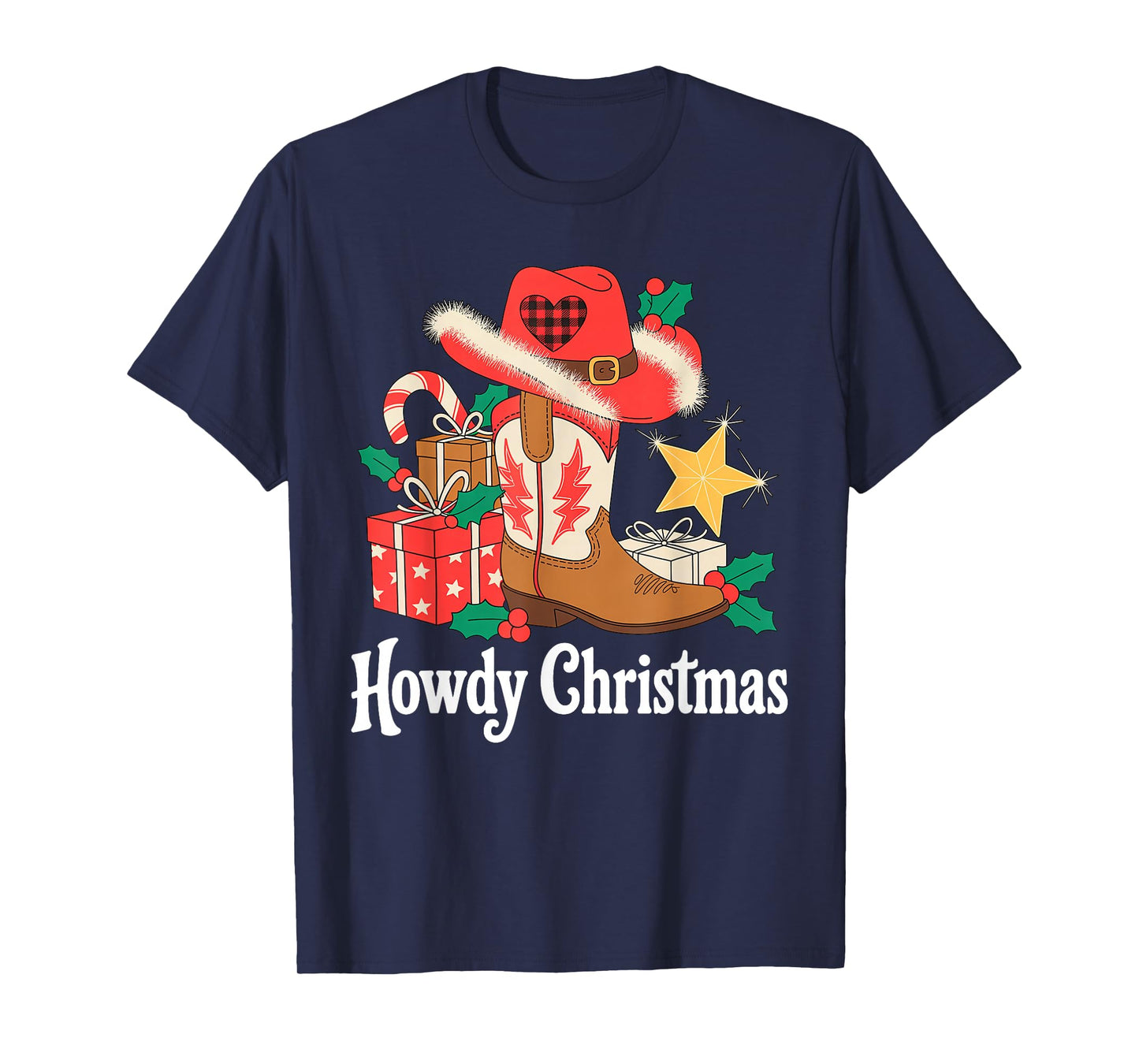 Howdy Christmas Xmas Cowboy Boots Western Men Women Kids T-Shirt