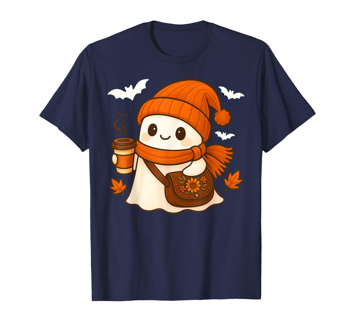 Cute Ghost Coffee Lover Halloween Latte Coffee Women Girl T-Shirt