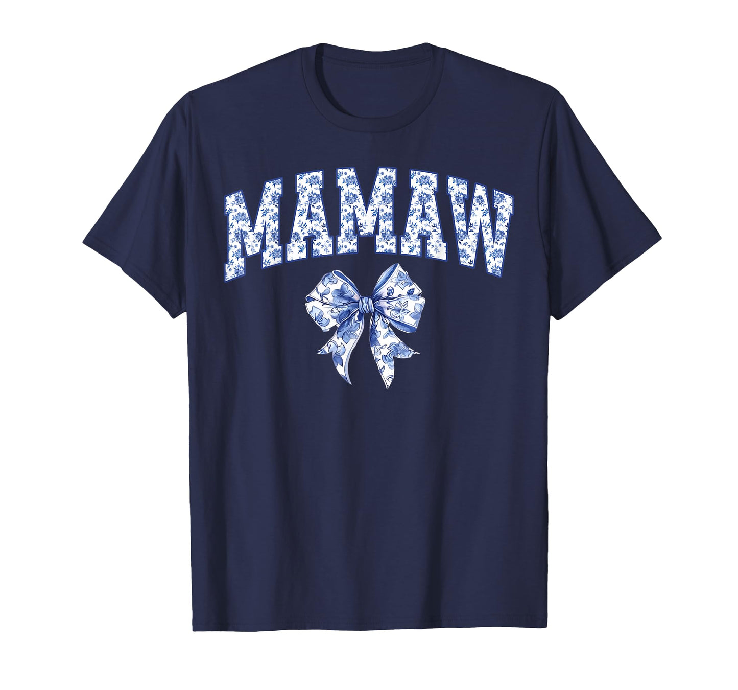 Mamaw Coquette Toile Blue Bow Floral Family Matching T-Shirt
