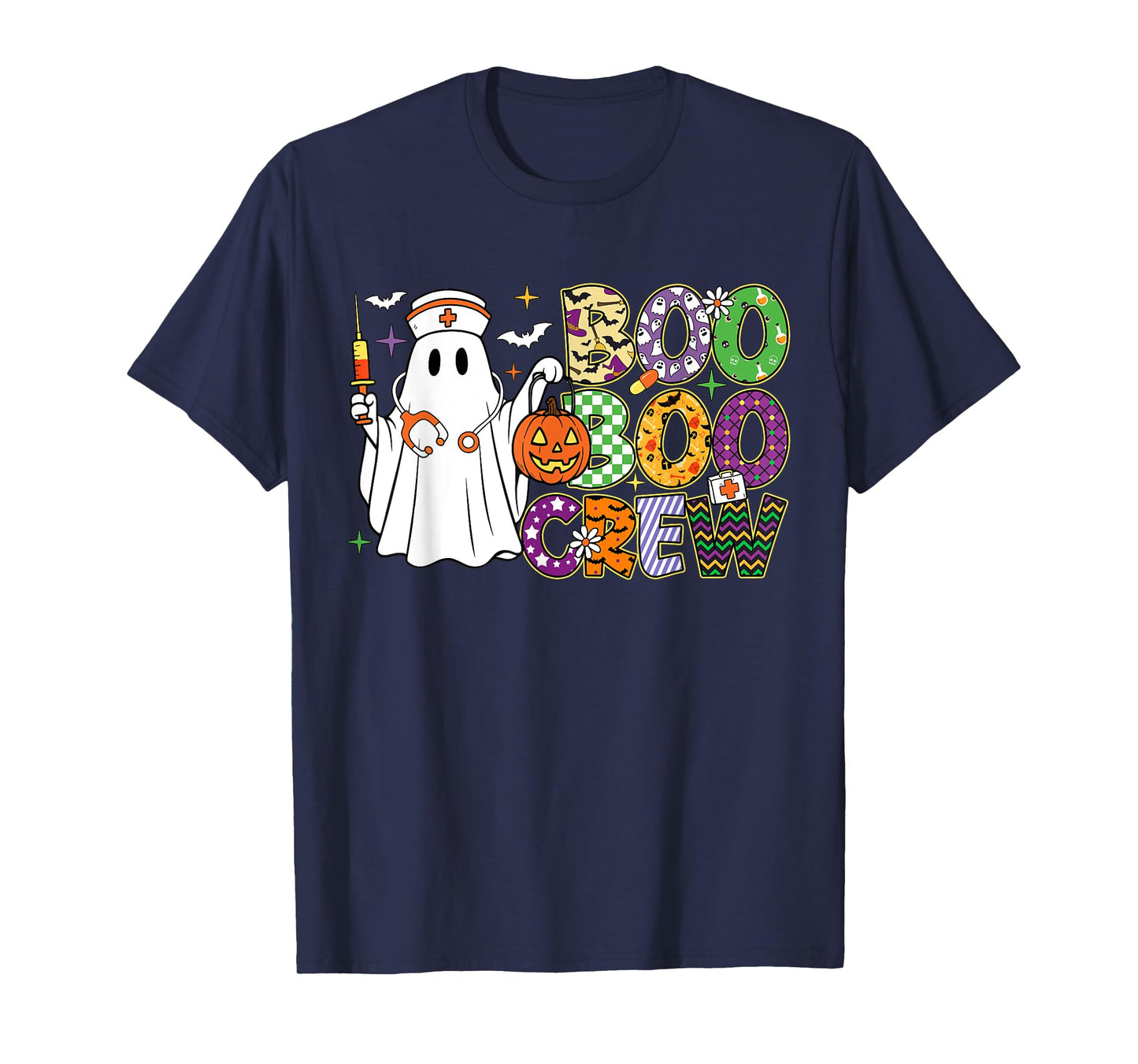 Boo Boo Crew Nurse Funny Ghost Pumkin Halloween Women Girls T-Shirt