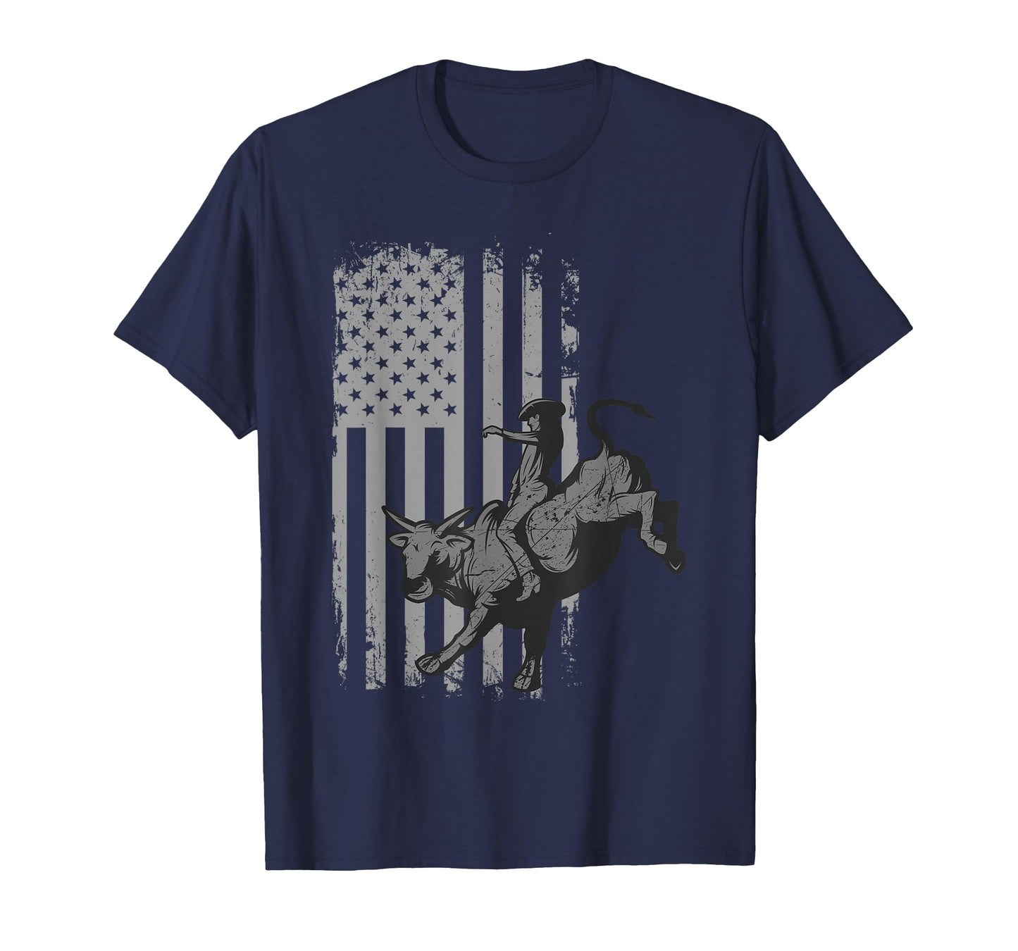 Vintage American Flag Bucking Bull Riding Patriotism Rodeo T-Shirt Small