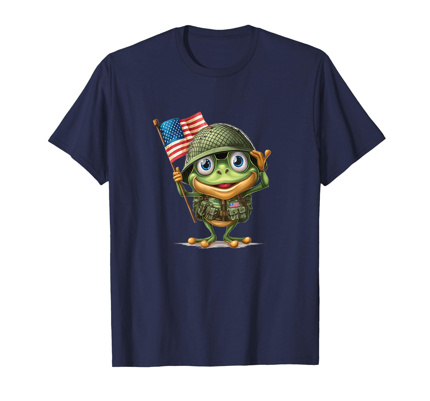 Saluting Frog with US Flag for Military Lovers T-Shirt