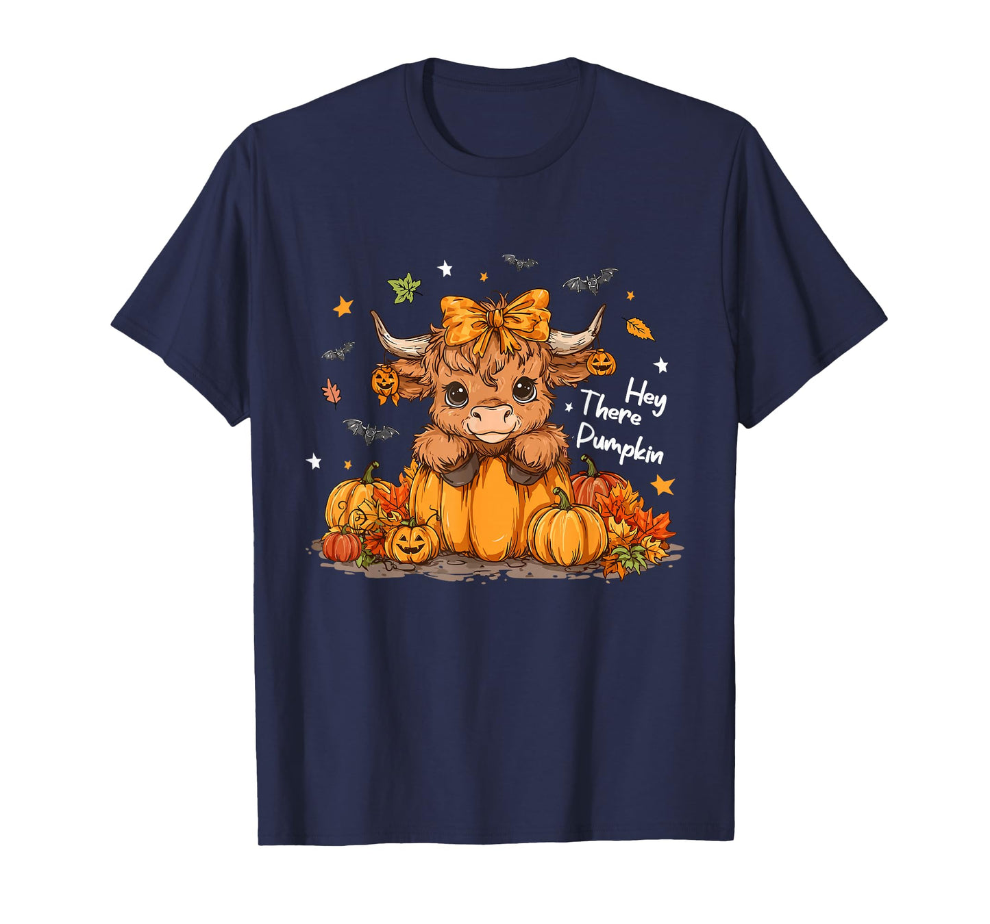 Boho Hey There Pumpkin Halloween Highland Cow Lover Cow Farm T-Shirt