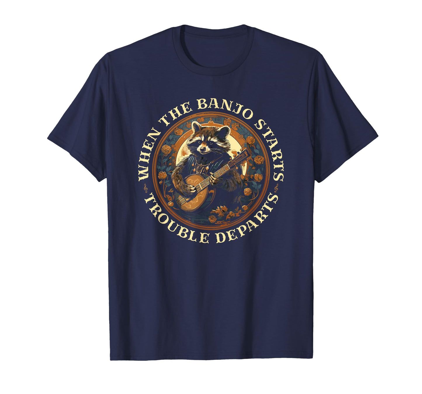 Bluegrass Banjo Raccoon, Trouble Departs, Bluegrass Music T-Shirt