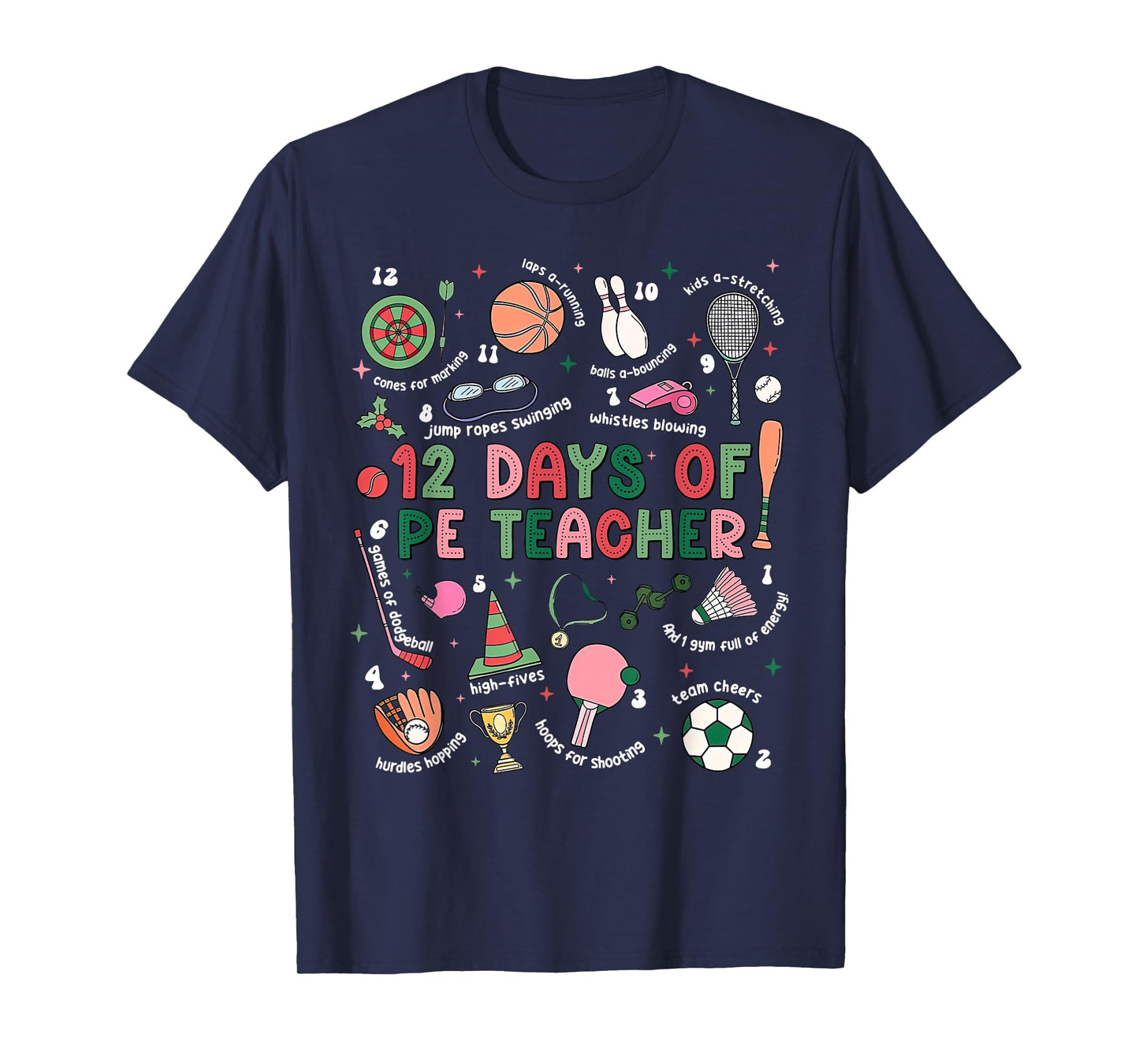 12 Days of PE Teacher Physical Education Gym Coach Christmas T-Shirt