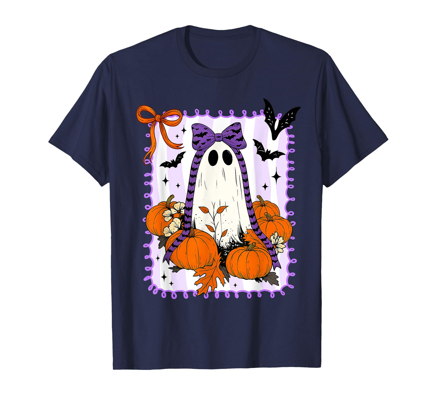 Spooky Vibes Retro Ghost Coquette Bow Halloween Women Girls T-Shirt