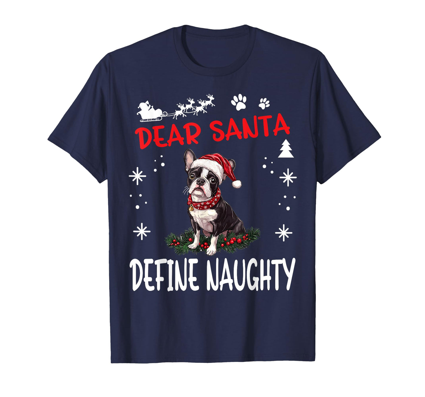 Cute Boston Terrier Dog Christmas Dear Santa Define Naughty T-Shirt