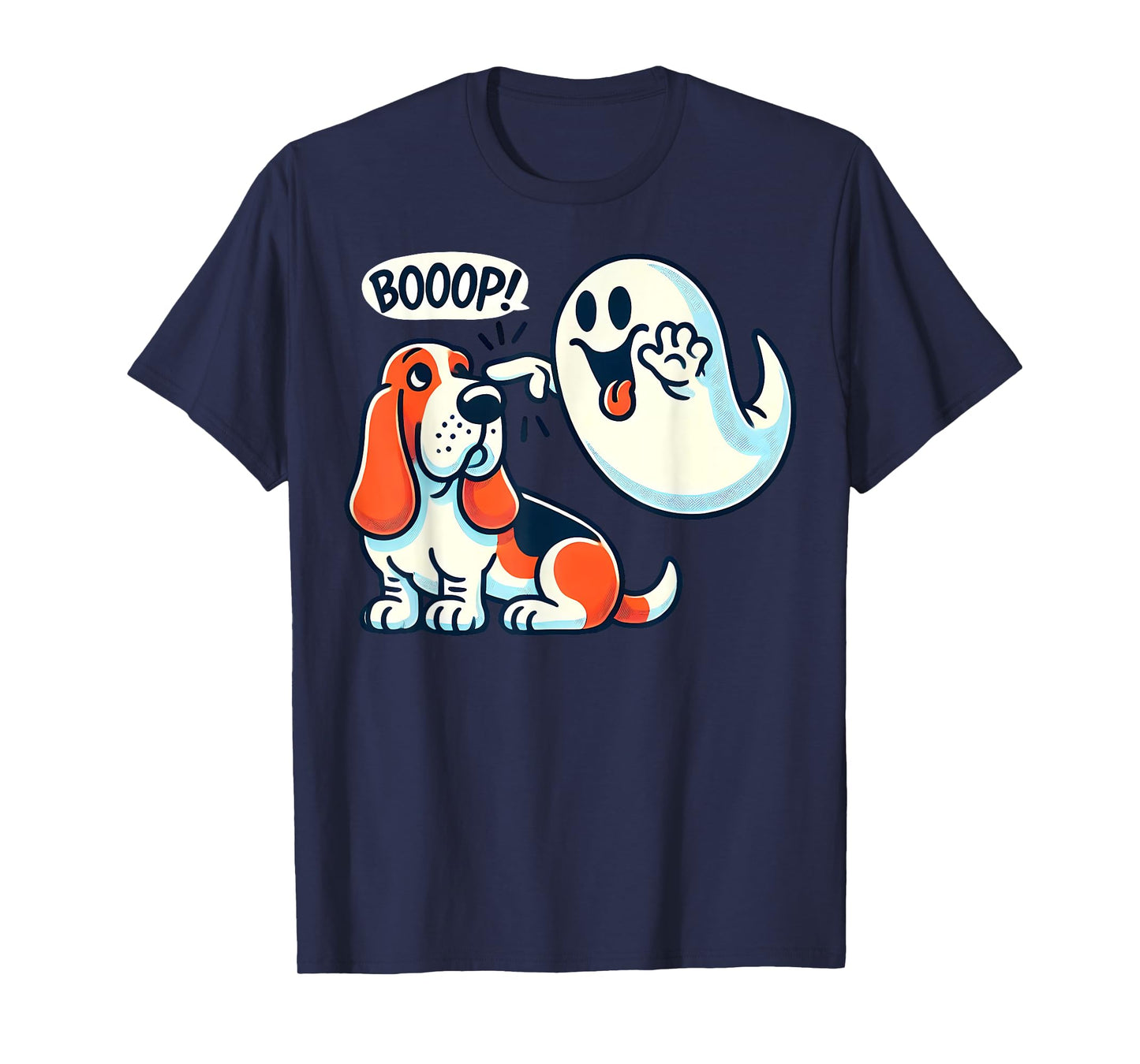 Funny Halloween Ghost Basset Hound Boop Easy Lazy Costume T-Shirt