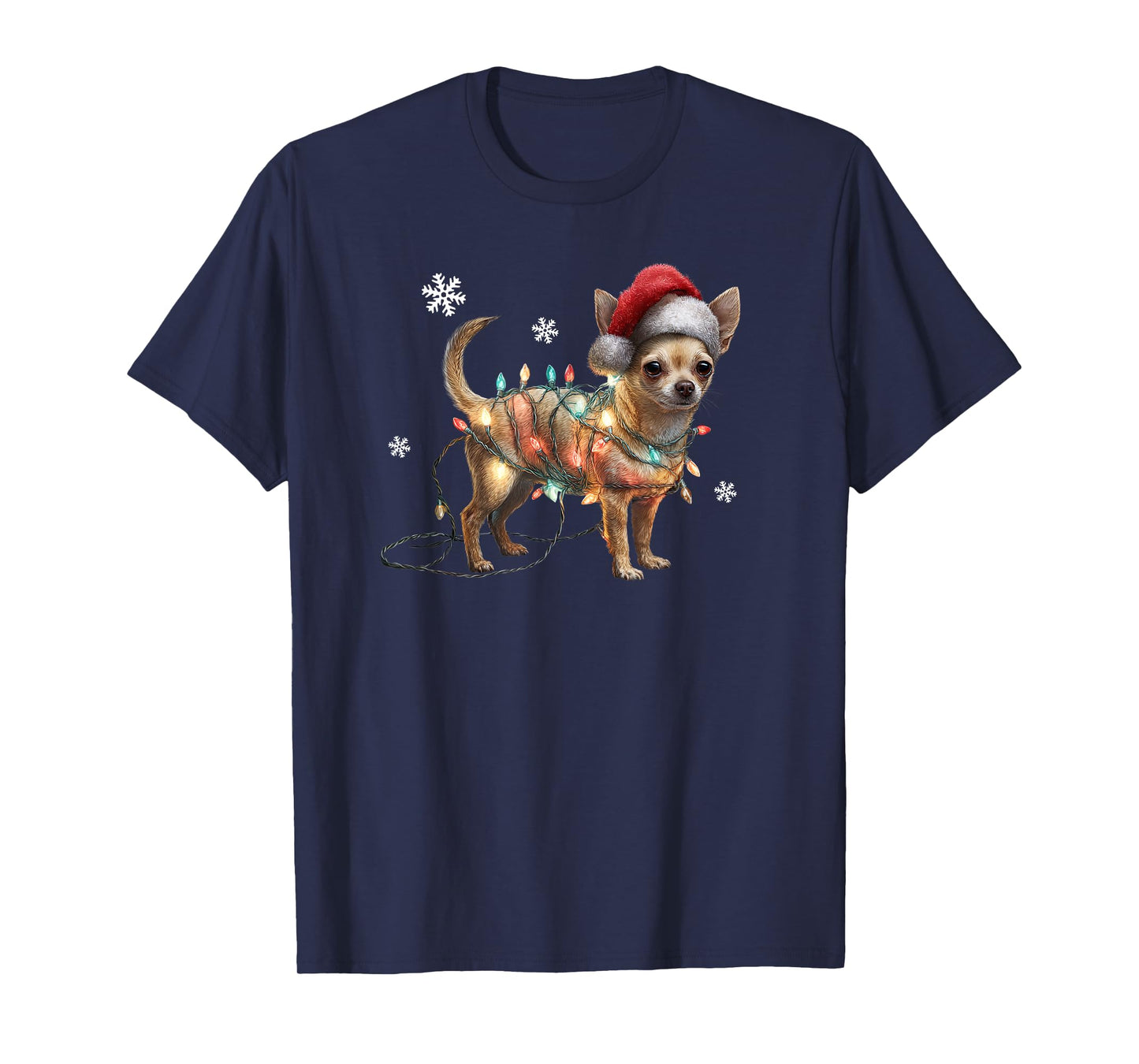 Funny Chihuahua Dog Santa Merry Christmas Lights T-Shirt