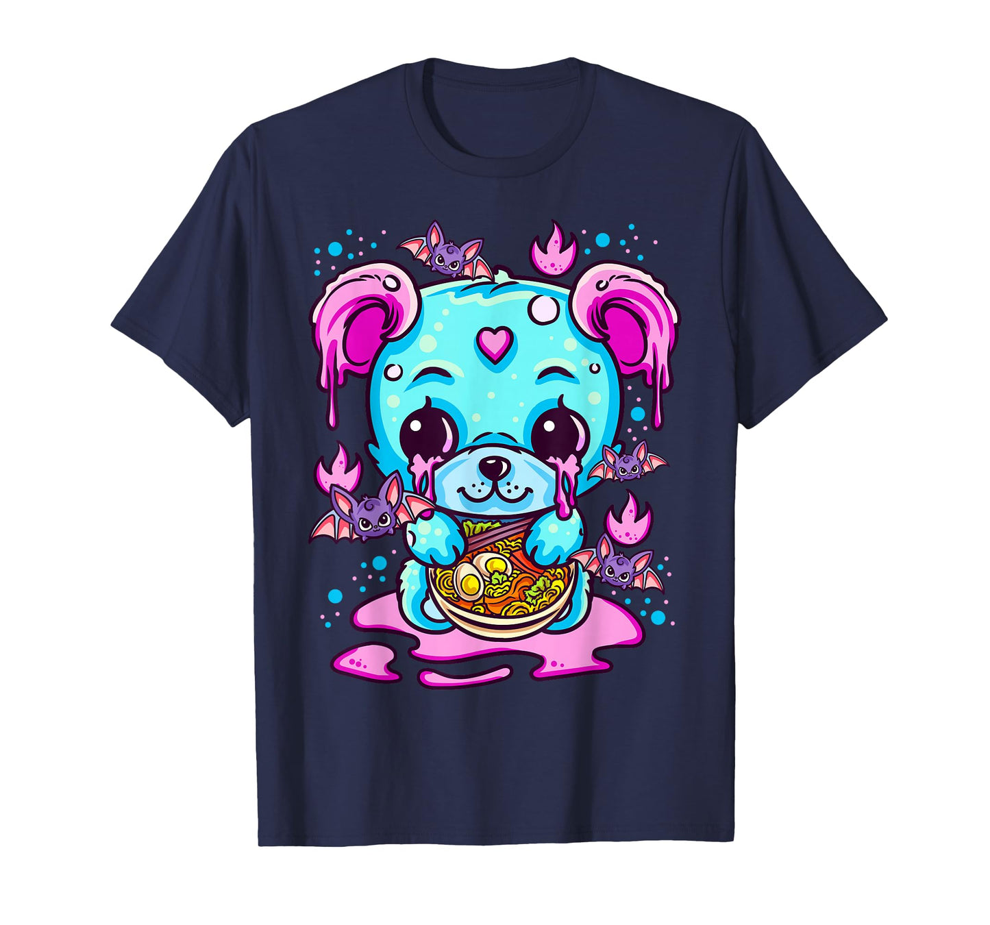 Cute Kawaii Creepy Pastel Goth Puppy Eating Ramen Noodles T-Shirt