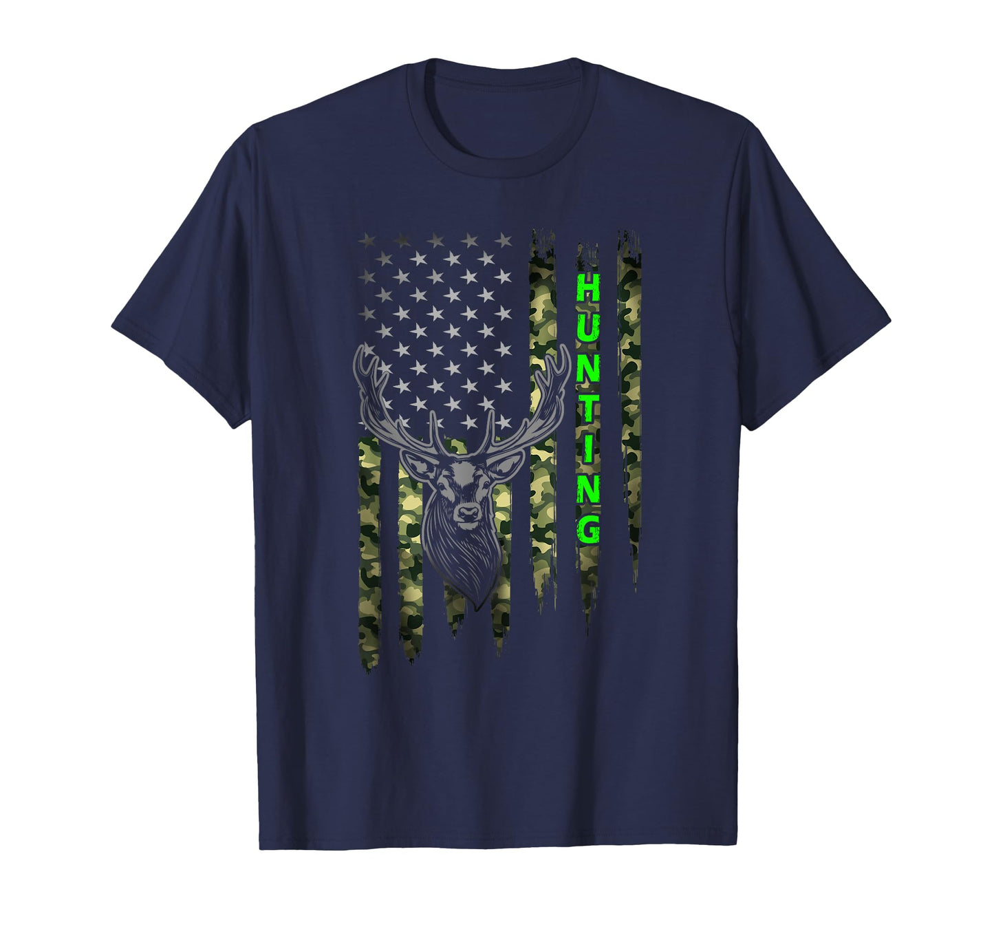 Patriotic Whitetail Buck Deer Hunting American Camouflage T-Shirt