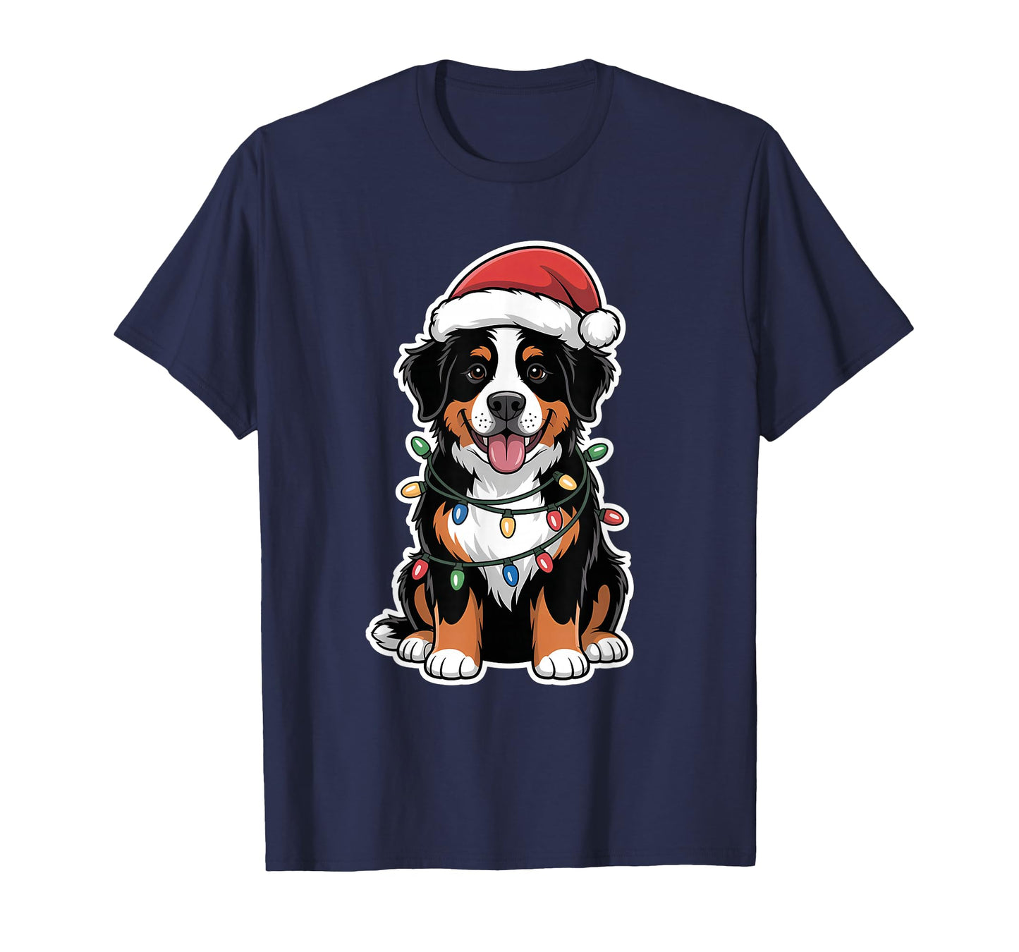 Bernese Mountain Dog Wrapped in Christmas Lights T-Shirt