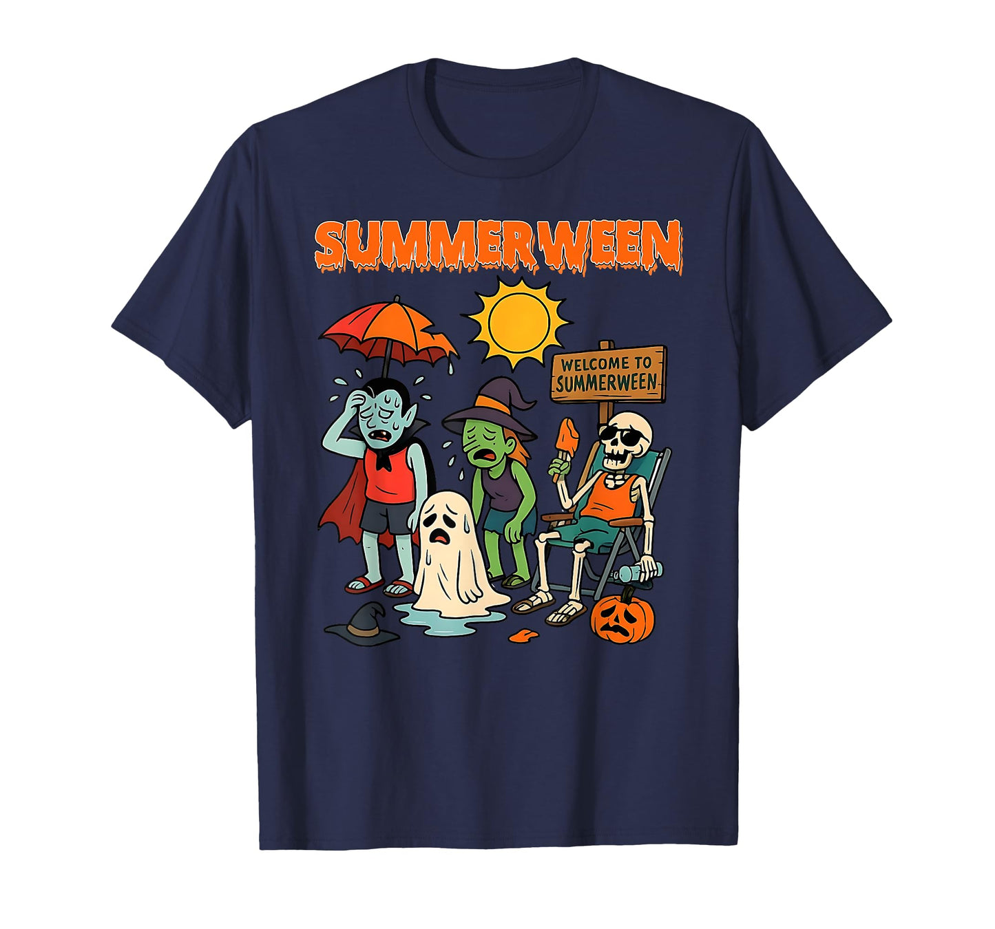 Summerween Skeleton Beach Party Halloween Vibes T-Shirt
