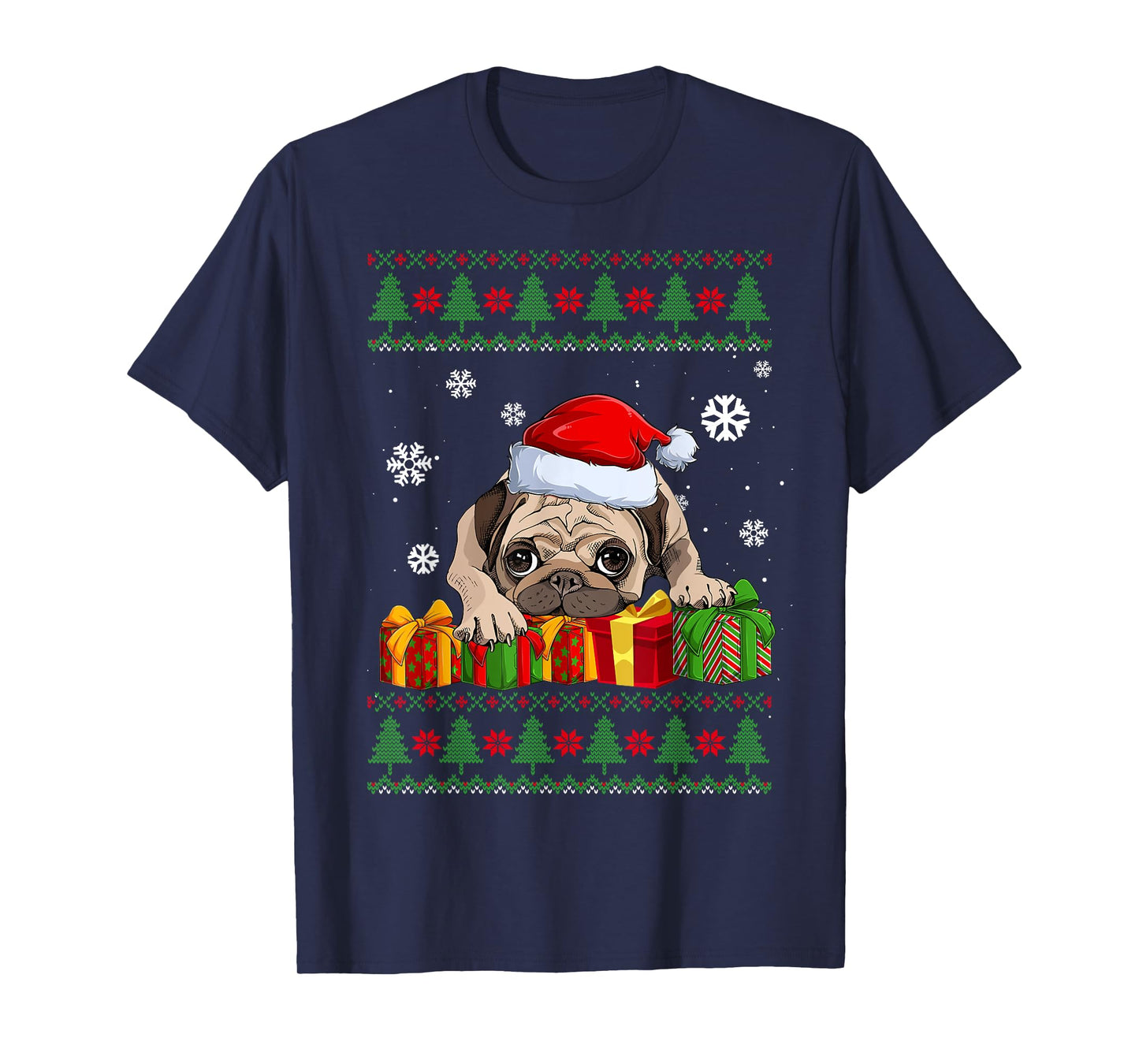 Funny Dog lovers Cute Pug Santa Hat Ugly Christmas Sweater T-Shirt