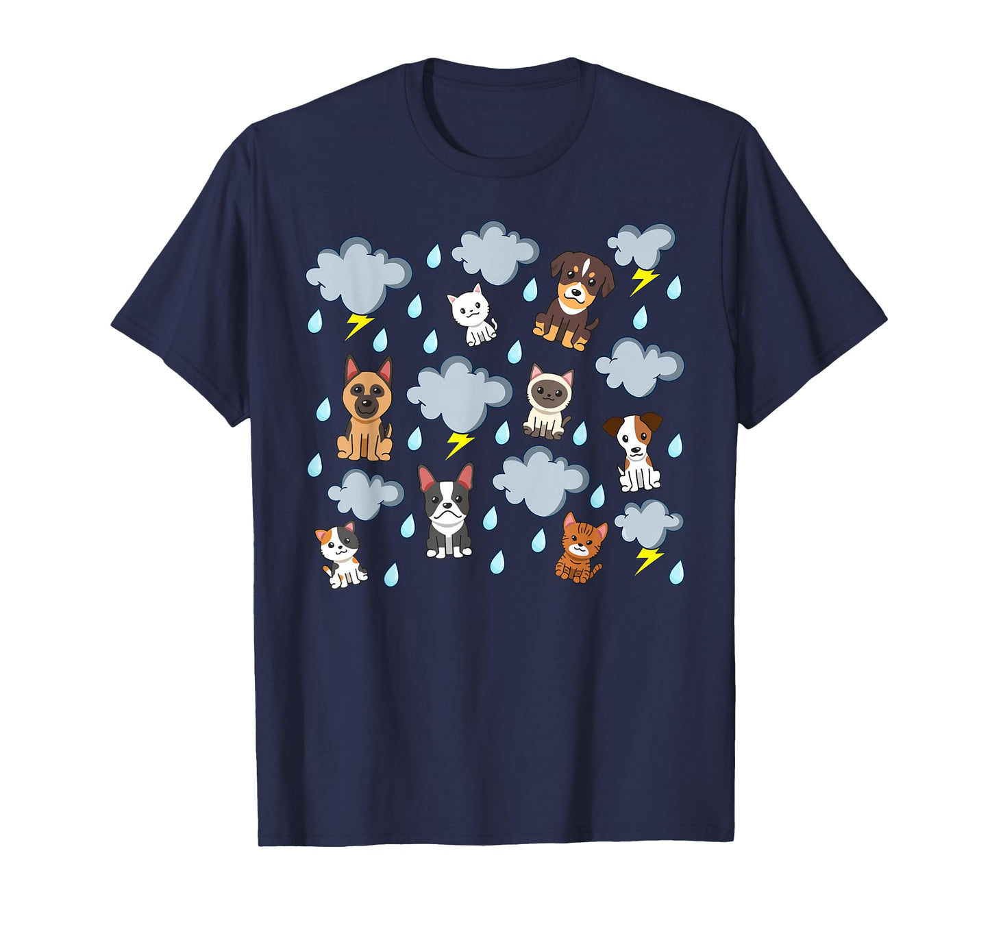 Raining Cats and Dogs Rain English Idiom Pets Puppies Kitten T-Shirt