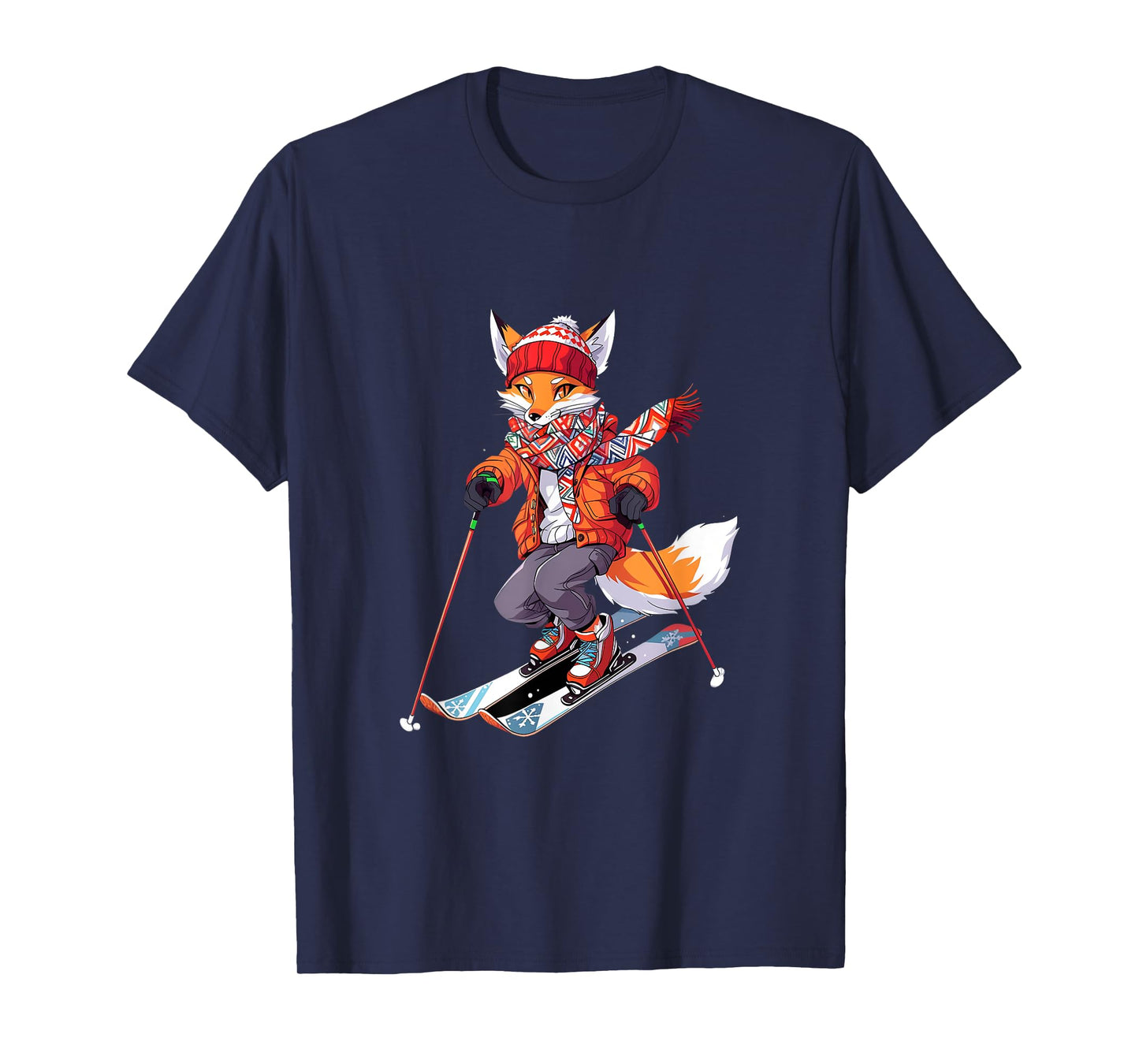 Fox Skiing Skier Ski Winter Snow T-Shirt