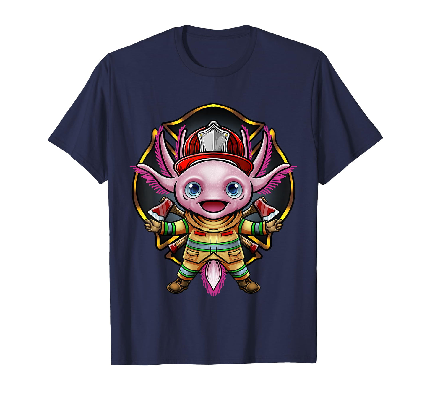 Axolotl Firefighter Fireman Helmet Ax Bunker Gear Fire Chief T-Shirt