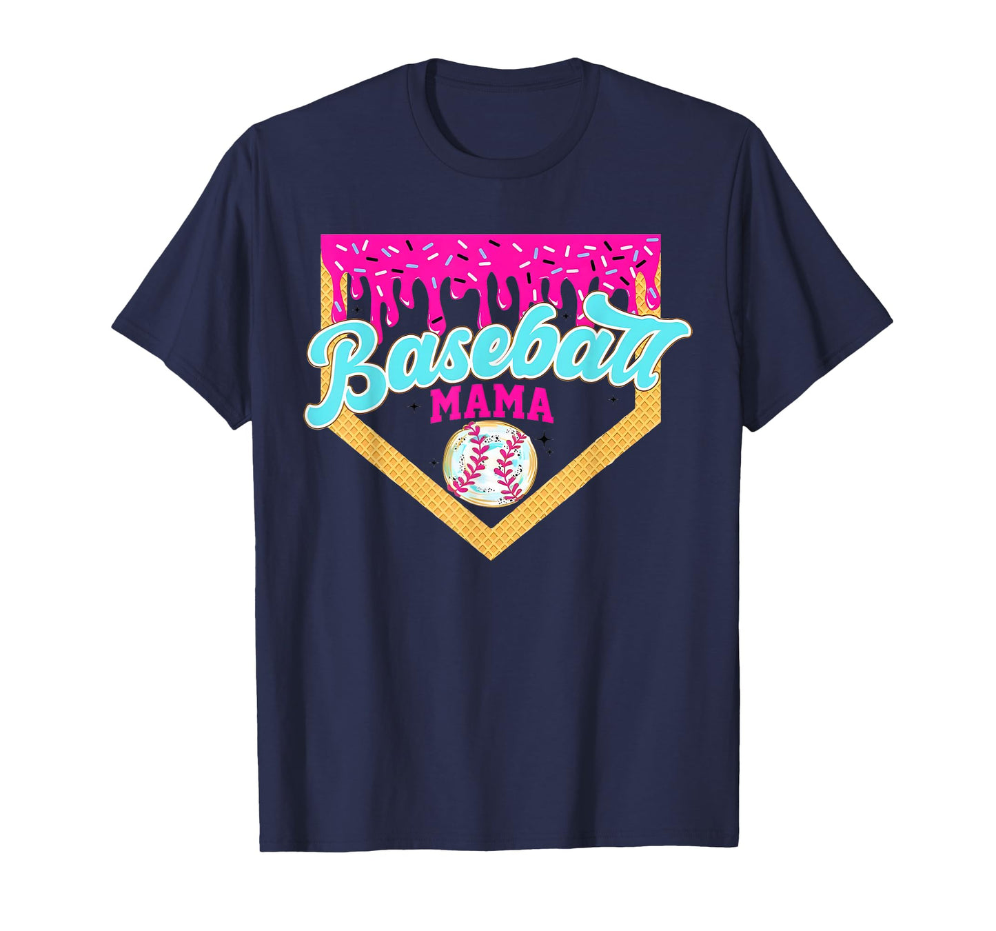 Baseball Mama Ice Cream Dripping Baseball Home Plate Drip T-Shirt
